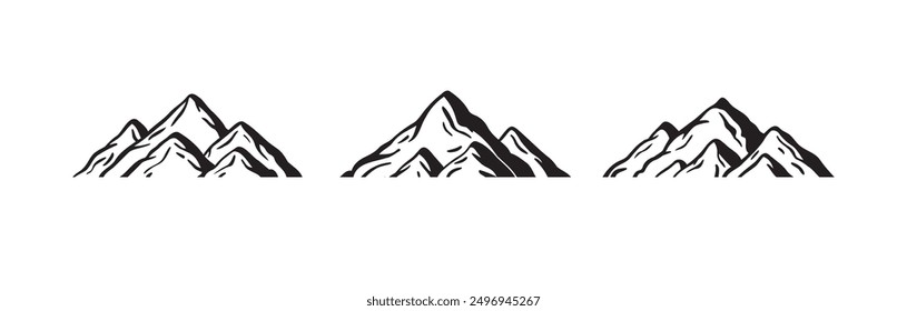 Conjunto de iconos de Doodle Mountain contorno aislado para elemento de diseño conceptual. estilo de boceto. Ilustración vectorial