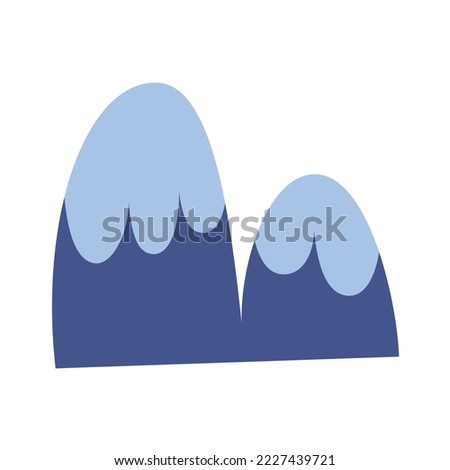 Doodle mountains, hand drawn rock with snow on top, Scandinavian style, simple flat icon, vector illustration isolated on white background