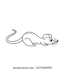 Doodle mouse vector illustration. Night dwellers. Rodents Black and white line Isolated images, design elements for theme animals, witchcraft, Halloween.