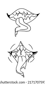 Doodle mouth. Funny cartoon pop art smile anger and scary face expression with teeth and tongue. Vector hand drawn isolated mouths set