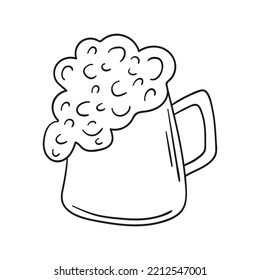 Doodle mug with beer isolated on a white background. Hand drawn, simple outline illustration. It can be used for decoration of textile, paper.