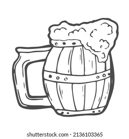 Doodle mug of beer. Sketch elements for oktoberfest festival. Hand-drawn vector illustration.