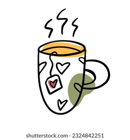 Doodle mug with tea, autumn
