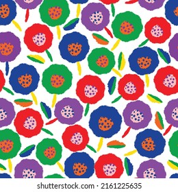 doodle multicolourful hand drawn flowers , seamless pattern background , greeting card or fabric