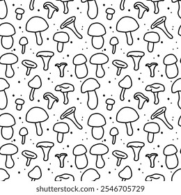 Patrón de setas Doodle. Patrón sin fisuras, sin fin. Contornos simples negros sobre un fondo blanco. Tela, textil, impresión, Web, Fondos de pantalla, fondos, papel de embalaje, embalaje