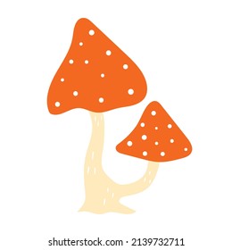 Doodle mushroom vector clipart. Amanita illustration. Vintage nostalgia graphic for design and print