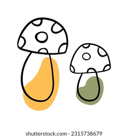 Doodle mushrooms. Fly agaric. Autumn forest