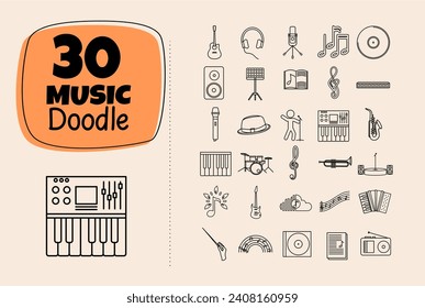 Doodle Music Drawing Doodle Vector Set Illustration