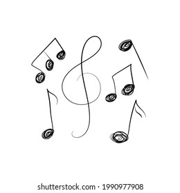 Notas musicales Doodle, símbolos musicales dibujados a mano, ilustración vectorial.