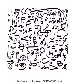 doodle music notes vector illustration set,