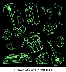 Doodle of music set black green vector art