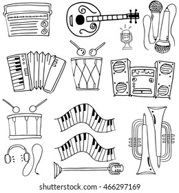 Doodle of music tools theme stock collection