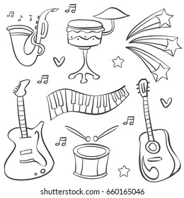 Doodle music various element collection vector art