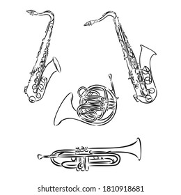 Doodle musical instruments set, vector, set of musical instruments, vector sketch illustration