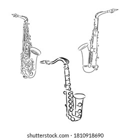 Doodle musical instruments set, vector, set of musical instruments, vector sketch illustration