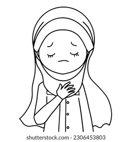 doodle of muslim girl is depressed , hand drawing hijab girl shows sorry, 