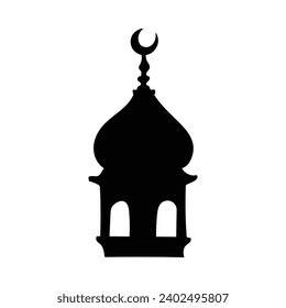 Doodle of Muslim mosque isolated on a white background. Simple black outline vector drawing. Sketch in ink.