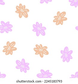Patrón ingenuo de garabato con flores para el diseño de tela. Diseño de vectores. Patrón veraniego sin costuras.