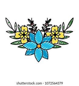 doodle natural flowers with petals and branches leaves