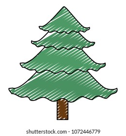 doodle natural pine tree with stalk and leaves
