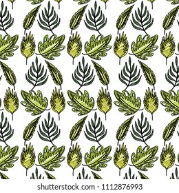 doodle natural plants with exotic leaves background