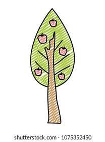 doodle natural tree with delicious apples fruits