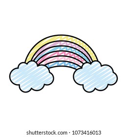 doodle nature bright rainbow with clouds in the sky