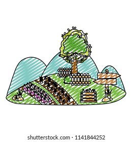 doodle nature farm with organic products and tree