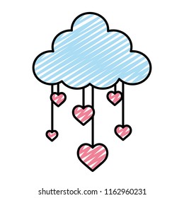 doodle nature fluffy cloud and hanging hearts