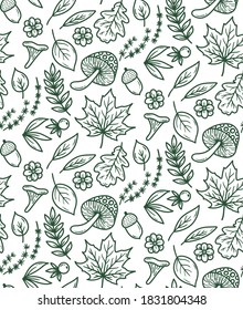 Doodle nature forest mushrooms seamless vector pattern