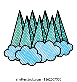 doodle nature isometric mountains and clouds landscape