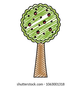 doodle nature tree design with apples fruits