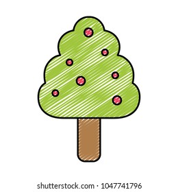 doodle nature tree with organic apples fruits