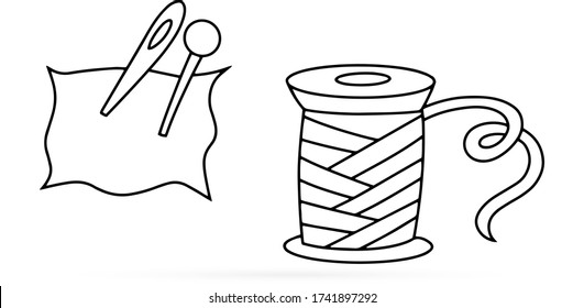 Doodle needle icon isolated on white. Outline sewing. Hand drawing line art. Sketch vector stock illustration. EPS 10