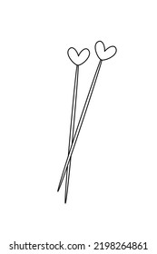 Doodle needles with hearts. Handicraft accessories. vector fat cartoon illustration, clipart.