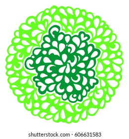 Doodle neon green circle ornamental mandala vector