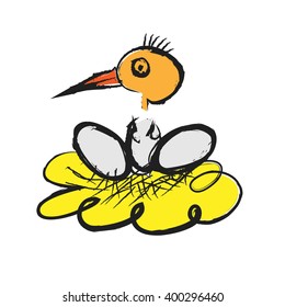 doodle nest with eggs, vector illustration icon