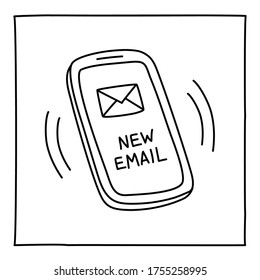 Doodle NEW MAIL mobile phone icon hand drawn with thin line