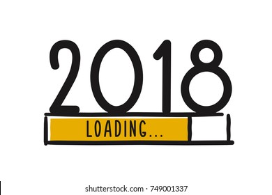 Doodle new year 2018 concept. Loading Bar showing progress almost reaching new year 2018. Vector illustration