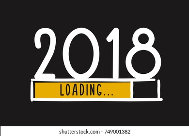 Doodle new year 2018 concept. Loading Bar showing progress almost reaching new year 2018. Vector illustration