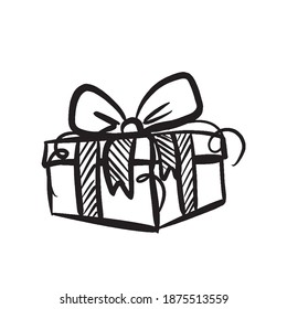 Doodle of a New Year's gift. A gift for Christmas and New Year. Vector isolated illustration of a set of the New year.