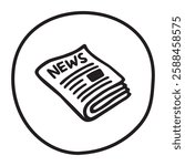 Doodle newspaper icon hand drawn with black line in freehand style. Vector illustration isolated on white background