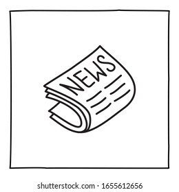 Doodle newspaper icon or logo, hand drawn with thin black line.