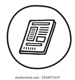 Ícone ou logotipo do jornal de doodle, desenhado à mão com linha preta fina