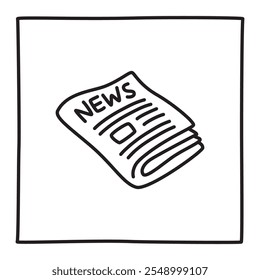 Doodle newspaper icon or logo, hand drawn with thin black line