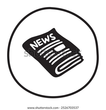 Doodle newspaper icon or logo, hand drawn with ink pen