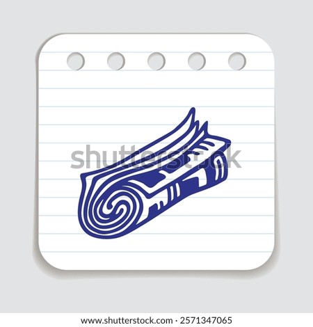 Doodle newspaper iicon hand drawn with blue pen on a notepaper