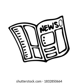 Doodle newspaper. News, announcements and articles. Hand drawn picture
isolated on white background. Vector