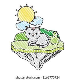 doodle nice cat animal in the float island