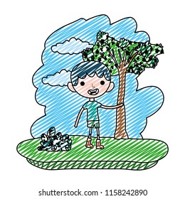 doodle nice child boy in the forest reserve